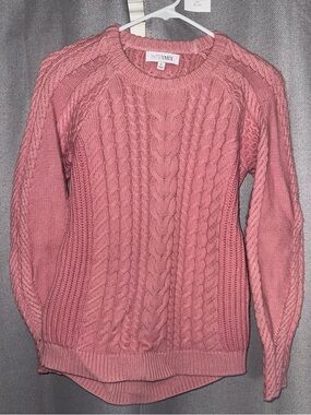 INTERMIX Rose Pink Cable Knit Crewneck Sweater